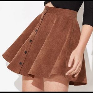 Button up flare cord skirt in brown
